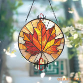 Maple Leaf Stained Glass Suncatcher Vibrant Autumn Leaf Window Hanging Round Fall Decor Panel Canadian Nature Gift for